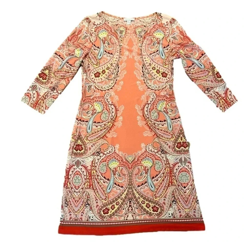 London Times 3/4 Length Sleeve Paisley Dress Size 6 - Picture 3 of 4